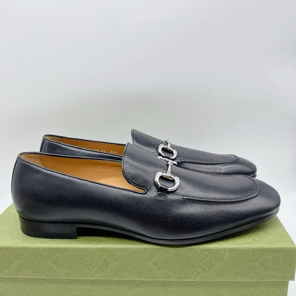 GUCCI BLACK LEATHER SLIP-ON HORSEBIT LOAFER Mens UK 13 US 13.5 -Authentic- New
